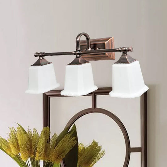 Copper 2/3-Head Vanity Light Traditional Ivory Glass Wall Lighting For Bathroom With Twist Arm