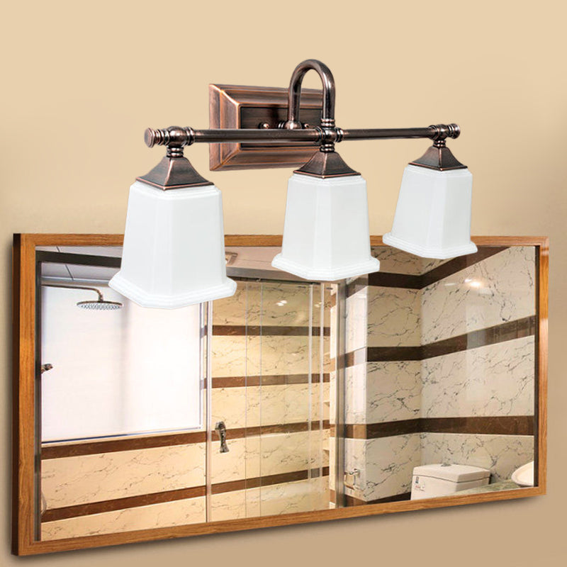 Copper 2/3-Head Vanity Light Traditional Ivory Glass Wall Lighting For Bathroom With Twist Arm 3 /
