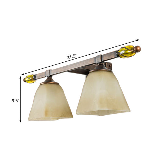 Country Style Frosted Glass Brass Vanity Lamp With Paneled Bell Design - 2/3 Lights Wall Sconce For