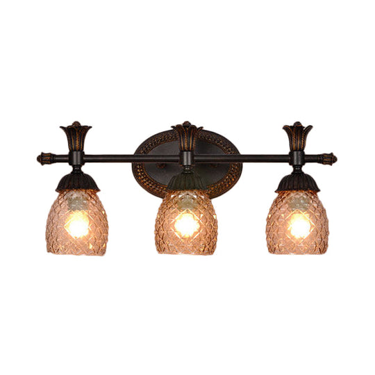 Black Metal Wall Mount Vanity Light: Clear Prismatic Glass Dome Traditional Style 2/3-Light Bathroom