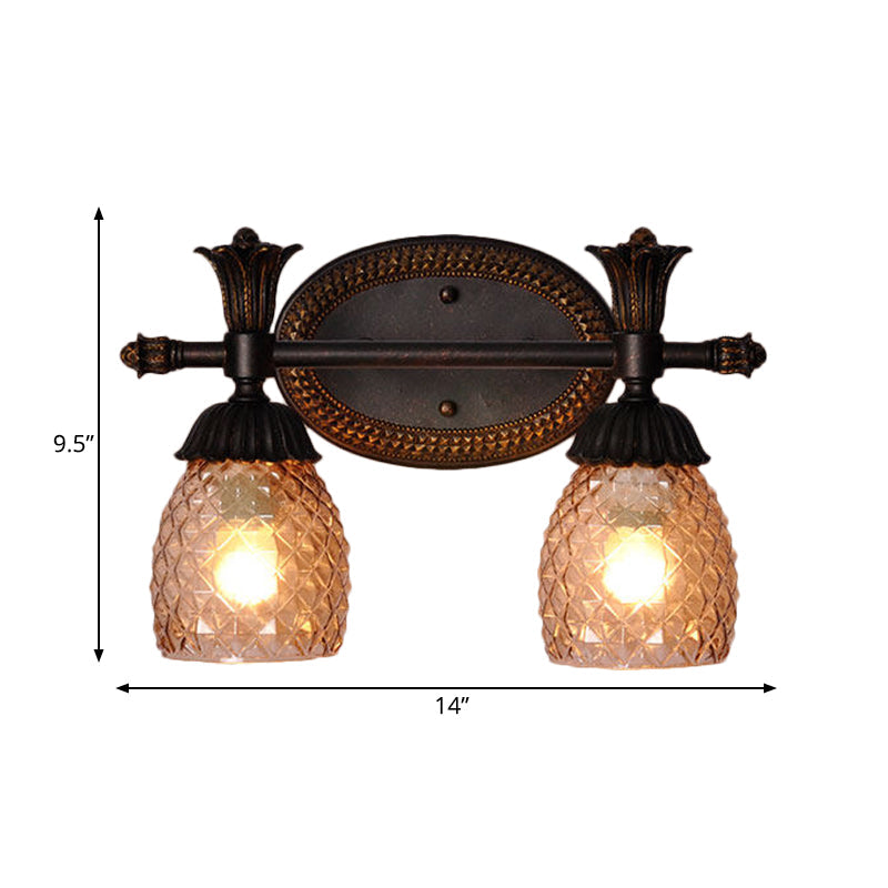 Black Metal Wall Mount Vanity Light: Clear Prismatic Glass Dome Traditional Style 2/3-Light Bathroom