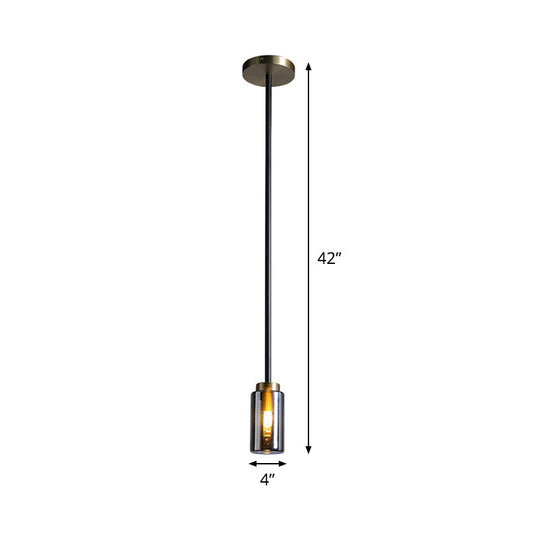 Mid Century Single Pendant: Smoke Grey Glass In Black Suspension Small Bottle Style