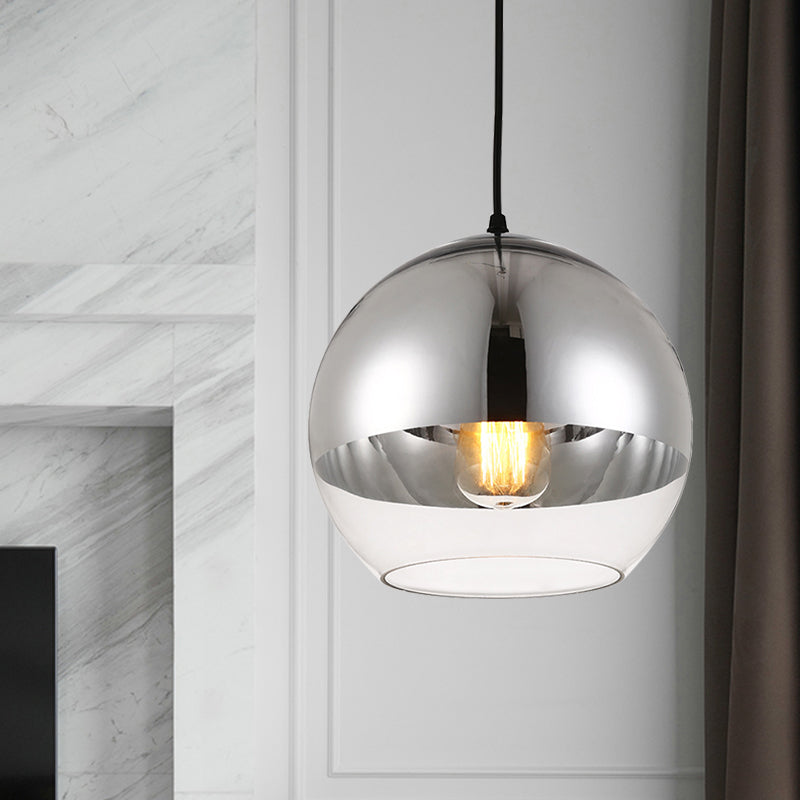 Minimalist Silver Sphere Pendant Lamp - Transparent Glass Hanging Light For Bedroom (6/8/12 Wide) /