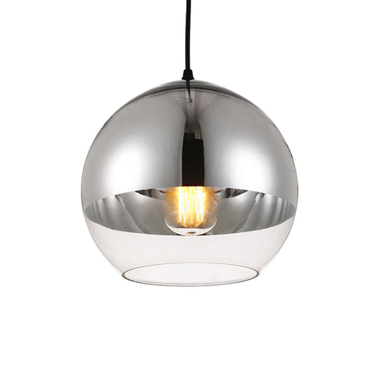Minimalist Silver Sphere Pendant Lamp - Bedroom Hanging Light With Transparent Open Glass &