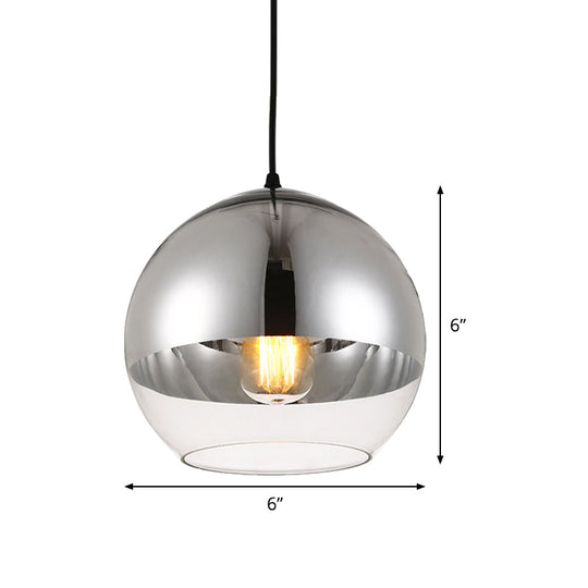 Minimalist Silver Sphere Pendant Lamp - Bedroom Hanging Light With Transparent Open Glass &