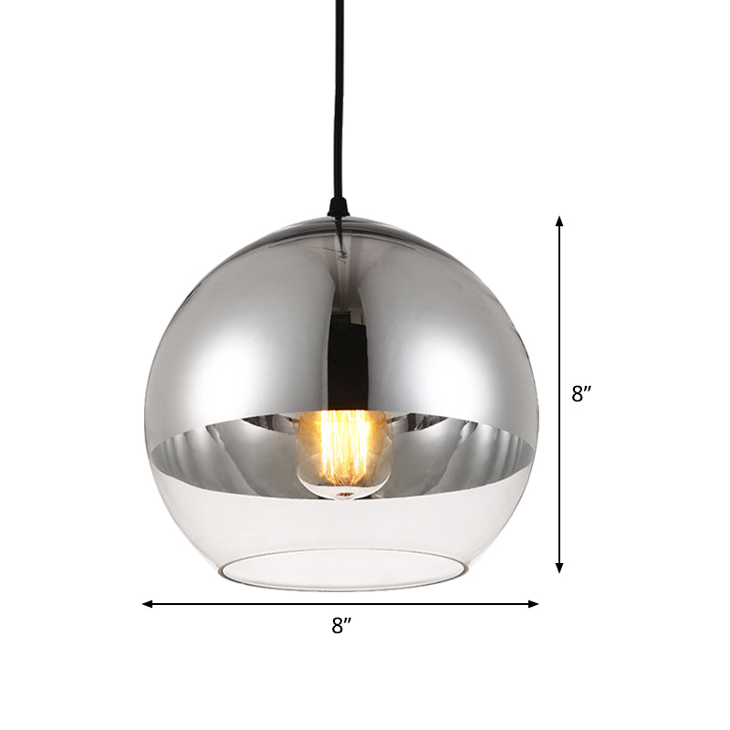 Minimalist Silver Sphere Pendant Lamp - Bedroom Hanging Light With Transparent Open Glass &