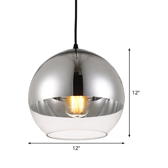 Minimalist Silver Sphere Pendant Lamp - Bedroom Hanging Light With Transparent Open Glass &