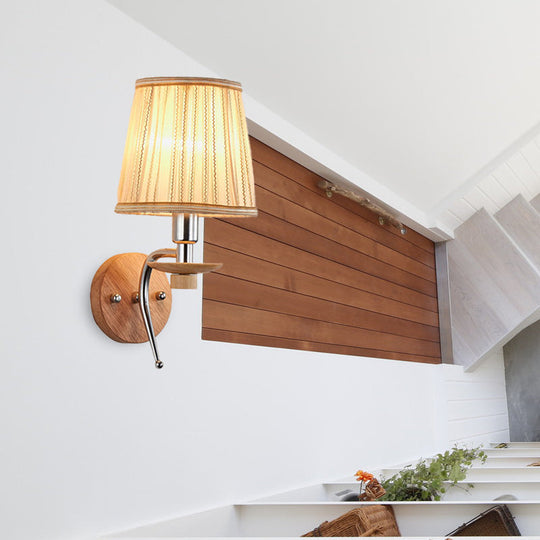 Contemporary White/Beige Fabric Wall Sconce For Corridor - Tapered Mount Fixture With 1 Bulb Beige /