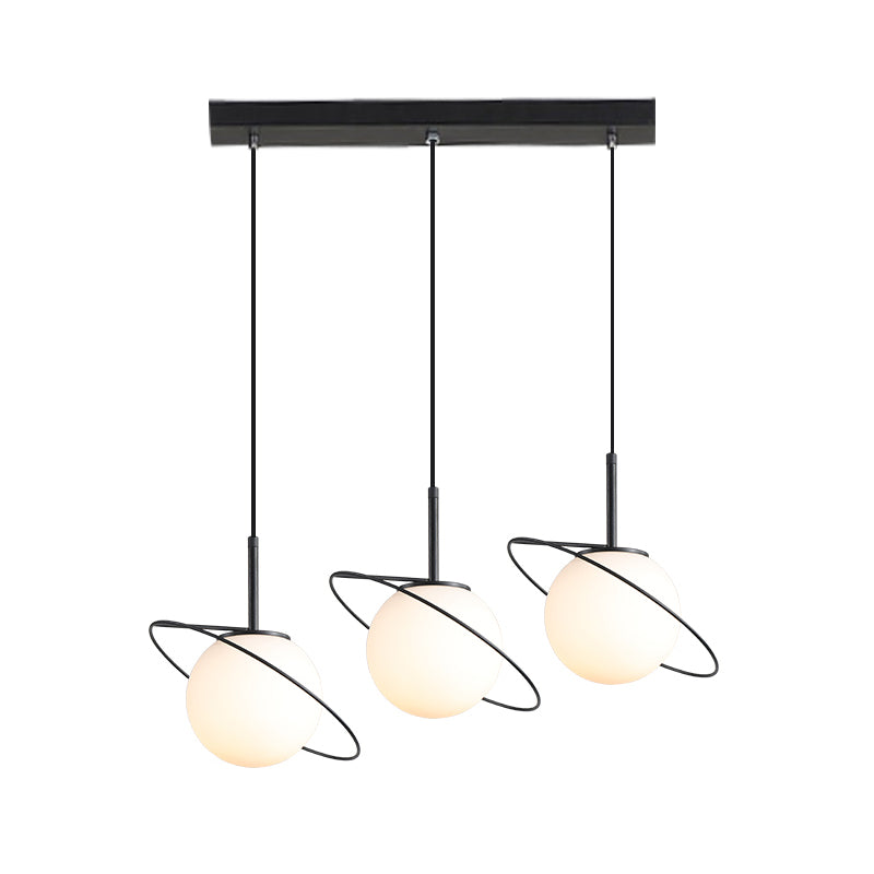 Opal Glass Planet Pendant: Postmodern Matte Black Multi-Light Hanging Lamp Kit For Dining Table 3