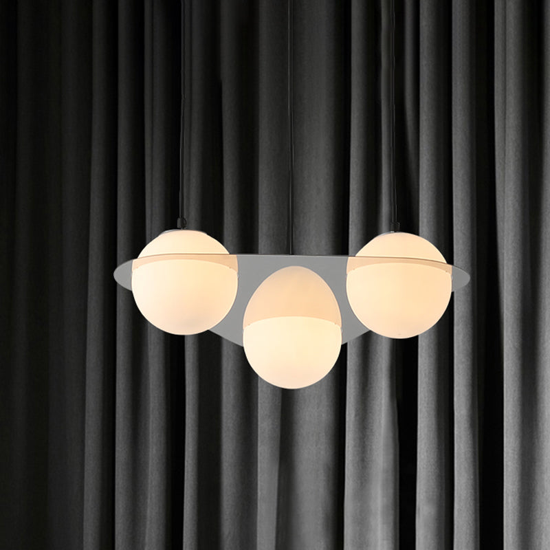 Modern White Glass Globe Cluster Pendant Light - 3-Lights Living Room Ceiling Fixture With Mirror