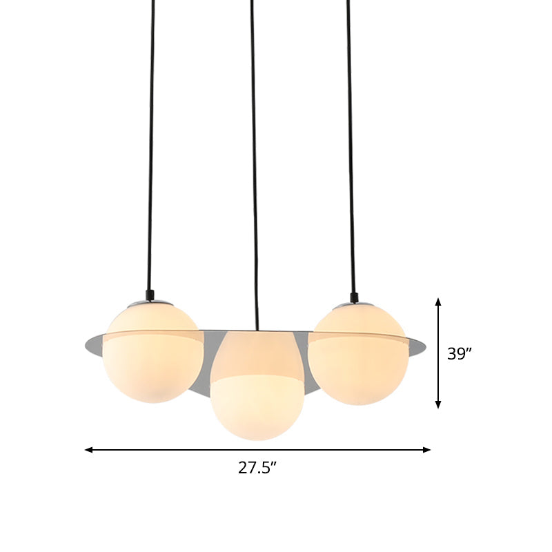 Modern White Glass Globe Cluster Pendant Light - 3-Lights Living Room Ceiling Fixture With Mirror