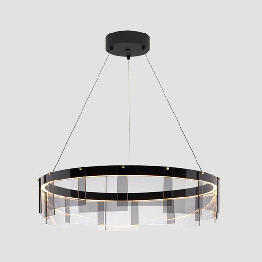 Modern Black Circle Pendant Light With Smoke Grey Glass And Led Technology