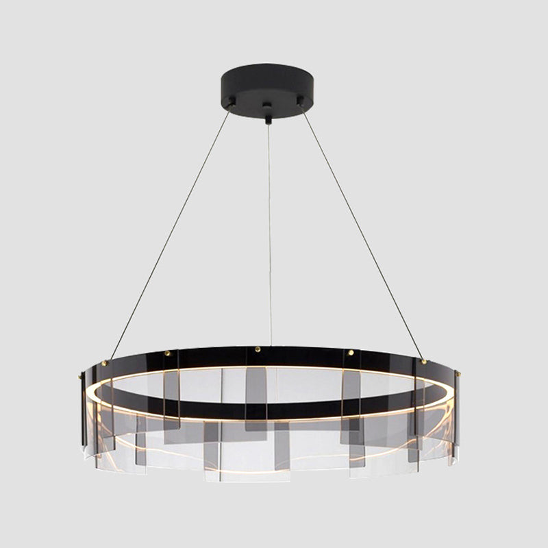 Modernist Smoky Grey Glass Led Pendant Light With Black Circle Design