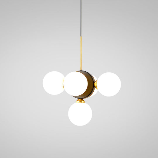 Mid Century 5-Light Restaurant Chandelier Pendant With White/Amber Glass - Elegant Burst Design