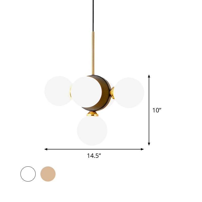Mid Century 5-Light Restaurant Chandelier Pendant With White/Amber Glass - Elegant Burst Design
