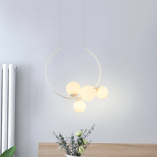 Modern Black/White Circle Chandelier Lamp With Glass Shades - 5-Head Iron Pendant Lighting White