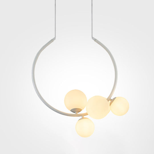 Modern Black/White Circle Chandelier Lamp With Glass Shades - 5-Head Iron Pendant Lighting