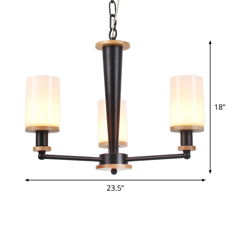 Mid-Century Opal Frosted Glass Chandelier - 3-Light Pendant Ceiling Light In Black