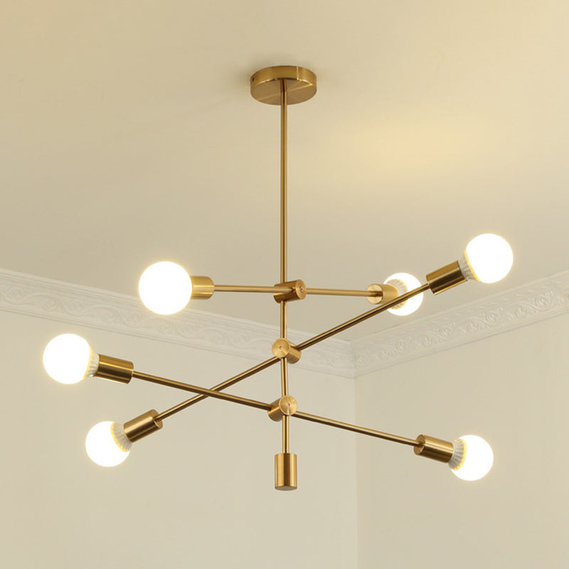 Gold Tiered 6 - Light Iron Ceiling Mount With Semi - Flush Design & Open Bulbs