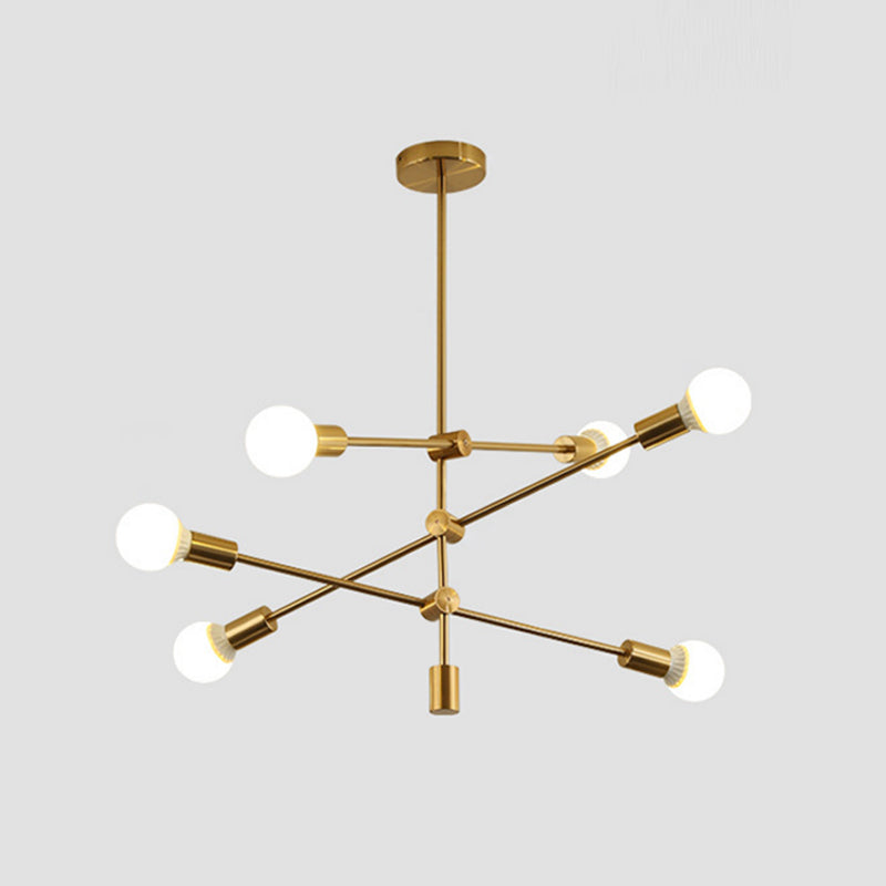 Gold Tiered 6 - Light Iron Ceiling Mount With Semi - Flush Design & Open Bulbs