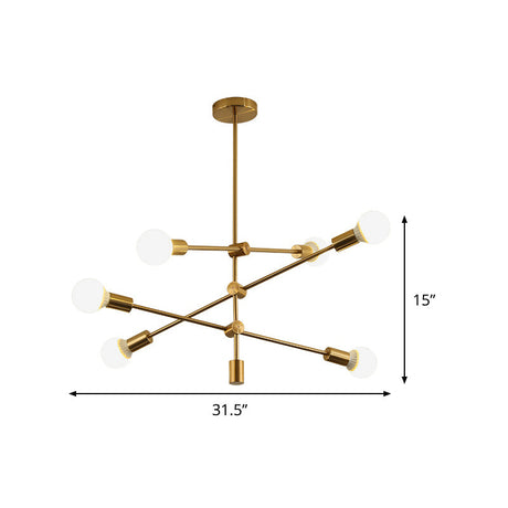 Gold Tiered 6-Light Iron Ceiling Mount With Semi-Flush Design & Open Bulbs