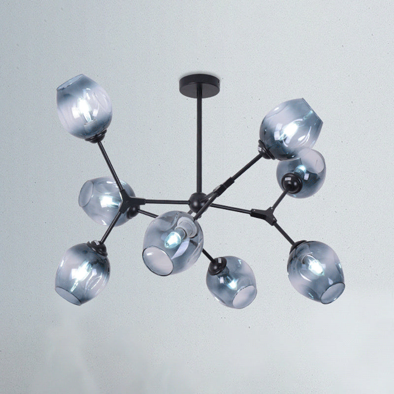 Modern Gradient Blue Glass 8 - Head Semi Flush Mount Ceiling Chandelier For Living Room
