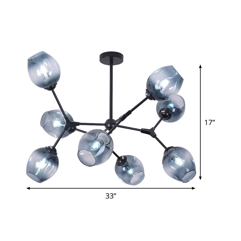 Modern Gradient Blue Glass 8 - Head Semi Flush Mount Ceiling Chandelier For Living Room