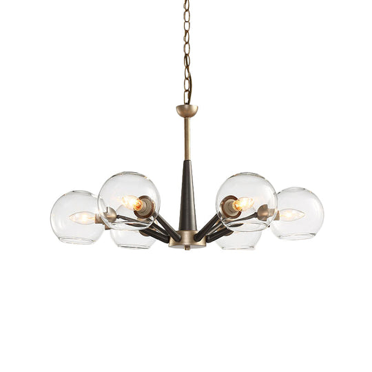 Retro Dome Shade Hanging Chandelier With Burst Design - 6-Light Lounge Pendant