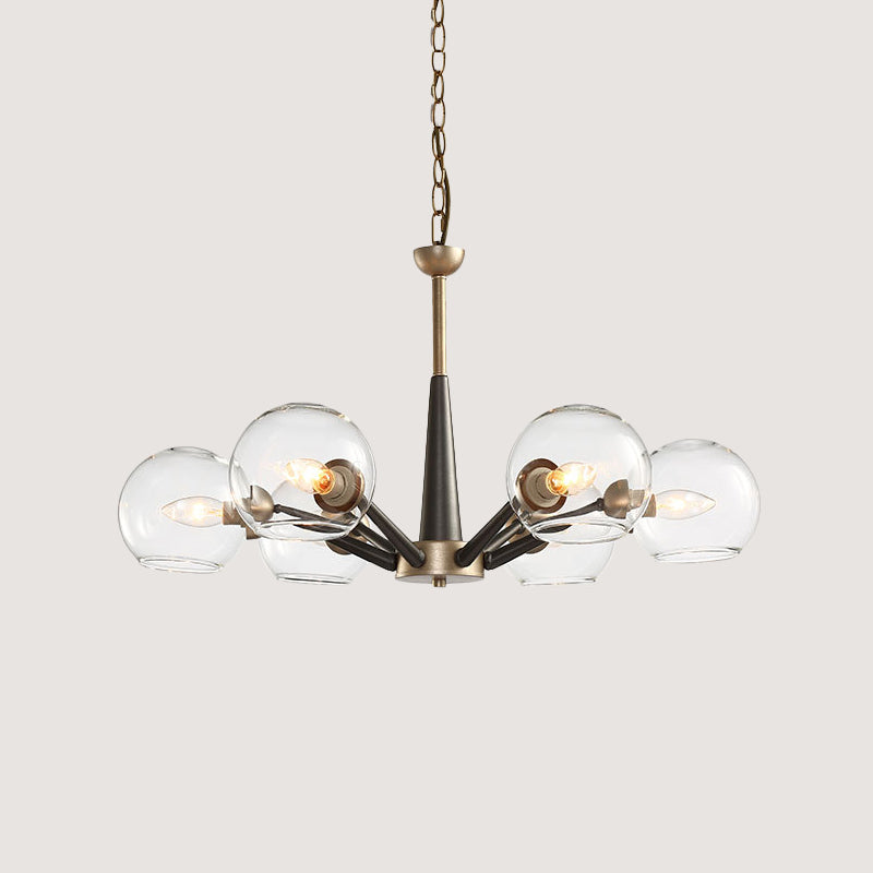 Retro Dome Shade Hanging Chandelier With Burst Design - 6-Light Lounge Pendant