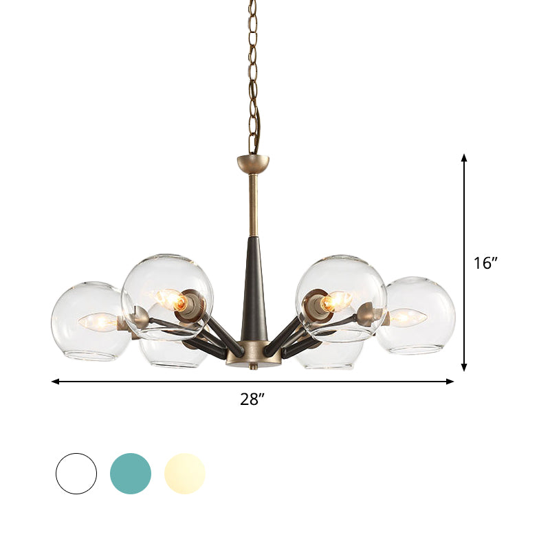 Retro Dome Shade Hanging Chandelier With Burst Design - 6-Light Lounge Pendant