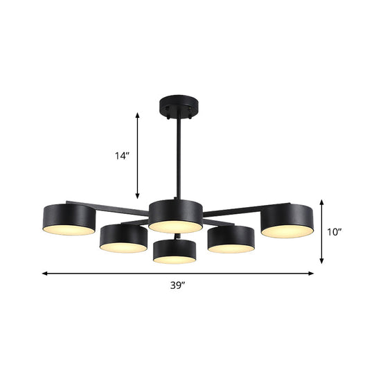 Post Modern Metal Drum Pendant Light - Black/Gold Chandelier For Living Room 3/5/6/10 Lights