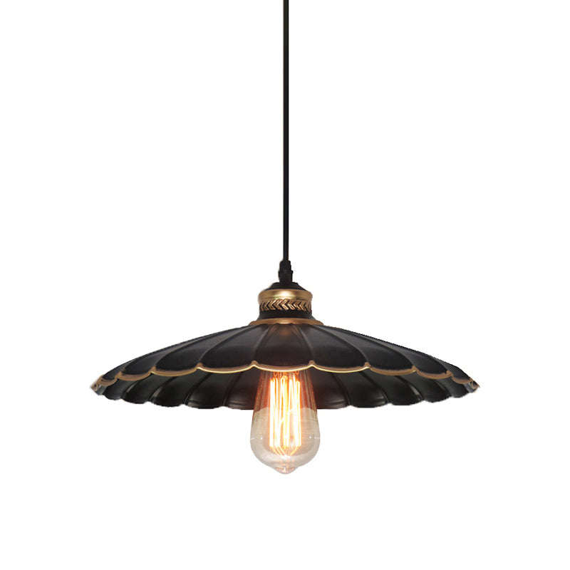 Vintage Industrial Black Metal Pendant Ceiling Light - Scalloped Hanging Style For Restaurant 1