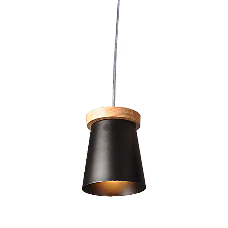 Industrial Loft Metal And Wood Kitchen Pendant Ceiling Light Black Finish With Bucket Suspension - 1
