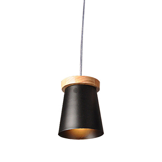 Industrial Loft Metal And Wood Kitchen Pendant Ceiling Light Black Finish With Bucket Suspension - 1