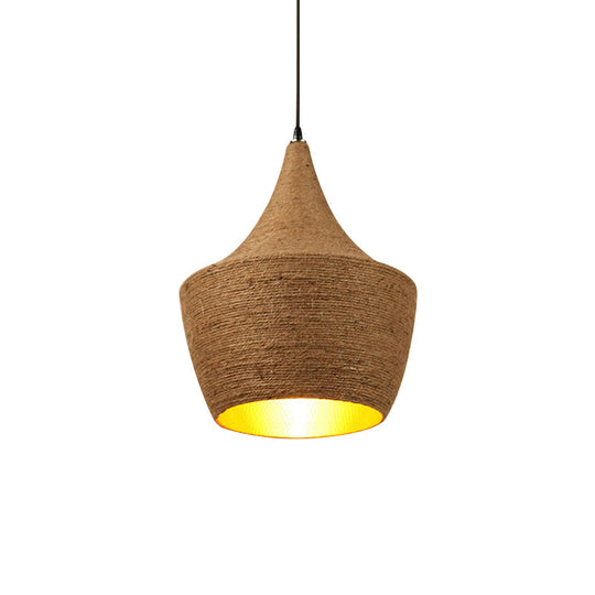 Farmhouse Style Pendant Light With Hemp Rope Shade - Brown