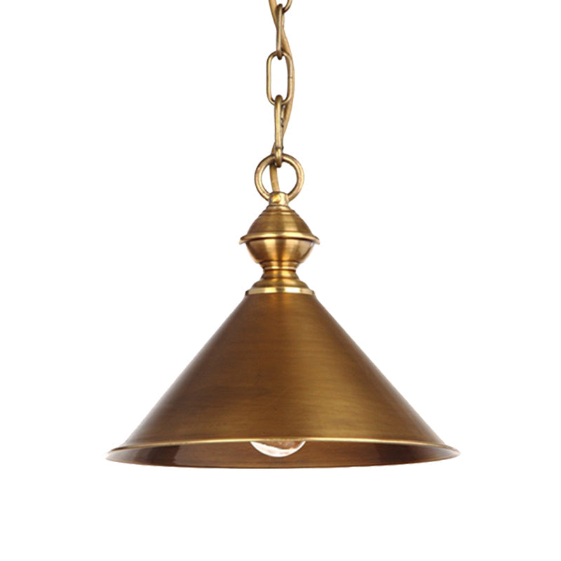 Vintage Brass/Gold Pendant Light With Conical Shade And 1 Bulb