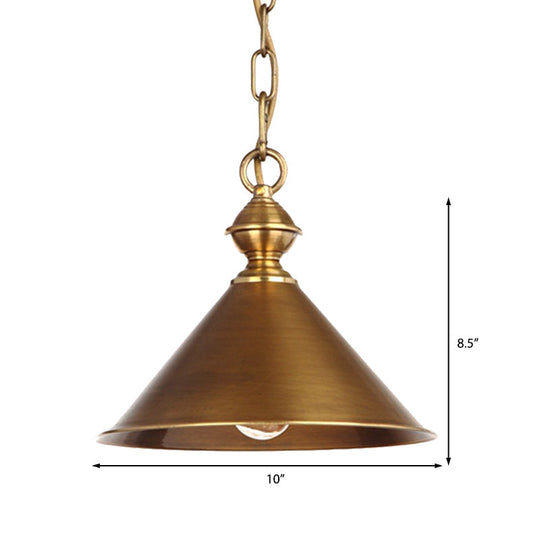 Vintage Suspension Pendant Light With Metallic Brass/Gold Finish - 7’/8.5’ Conical Shade 1-Light