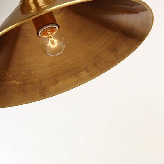 Vintage Suspension Pendant Light With Metallic Brass/Gold Finish - 7’/8.5’ Conical Shade 1-Light