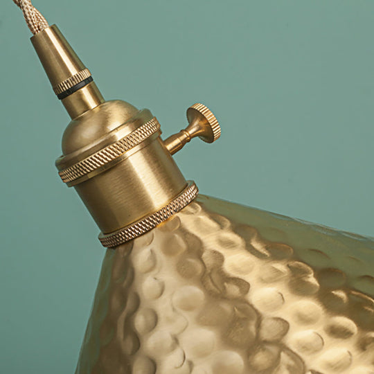 Vintage Suspension Pendant Light With Metallic Brass/Gold Finish - 7’/8.5’ Conical Shade 1-Light
