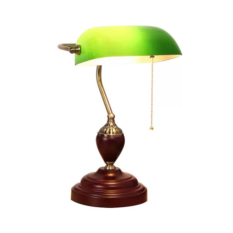 Traditional Rollover Shade Banker Lamp - 1 Light Green/Red/White Glass Desk With Pull Chain For