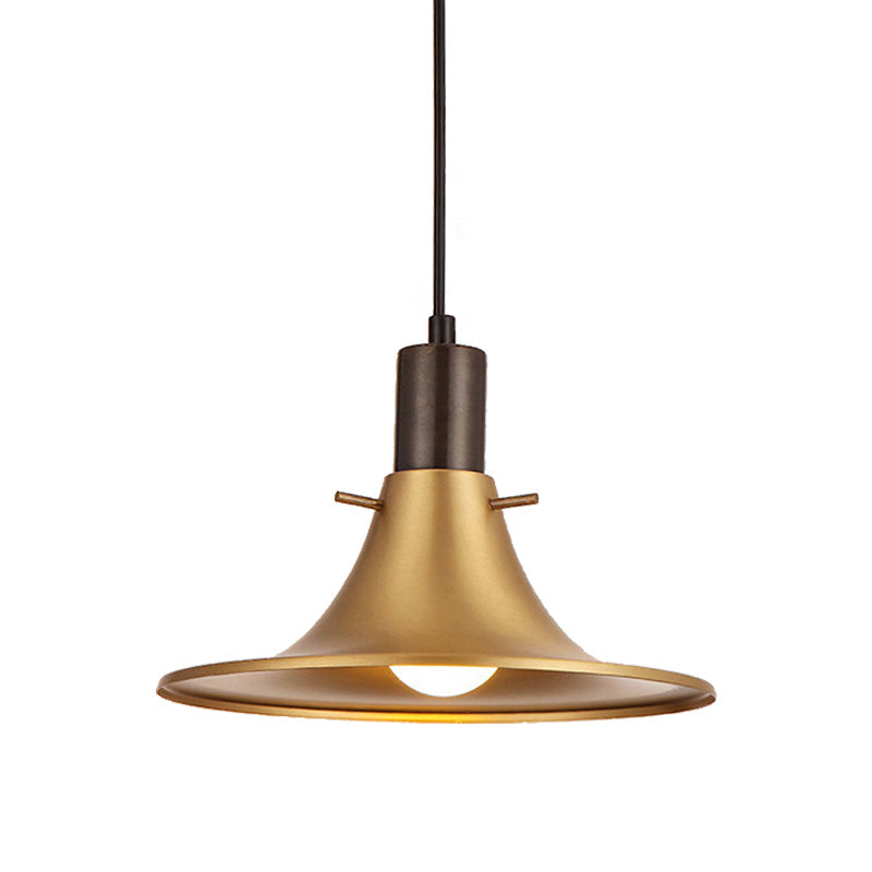 1-Light Industrial Pendant With Brass Finish & Metallic Flared Shade