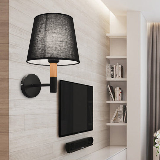 Modern Tapered Wall Sconce Light - 1 Head Fabric For Bedroom Black/White Black