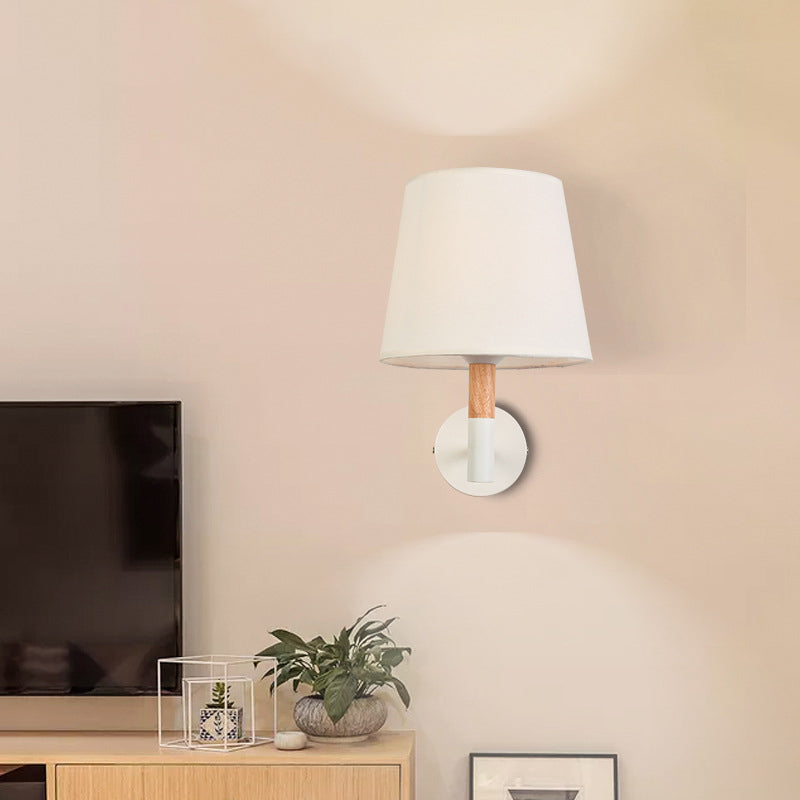 Modern Tapered Wall Sconce Light - 1 Head Fabric For Bedroom Black/White White