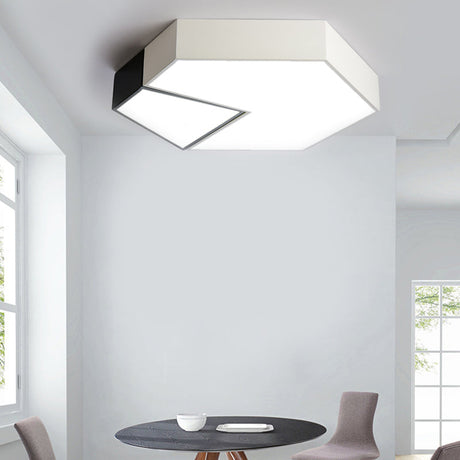 Modern Black And White Hexagon Ceiling Light Acrylic Shade Mount Fixture 11/15/19 Dia - Perfect For