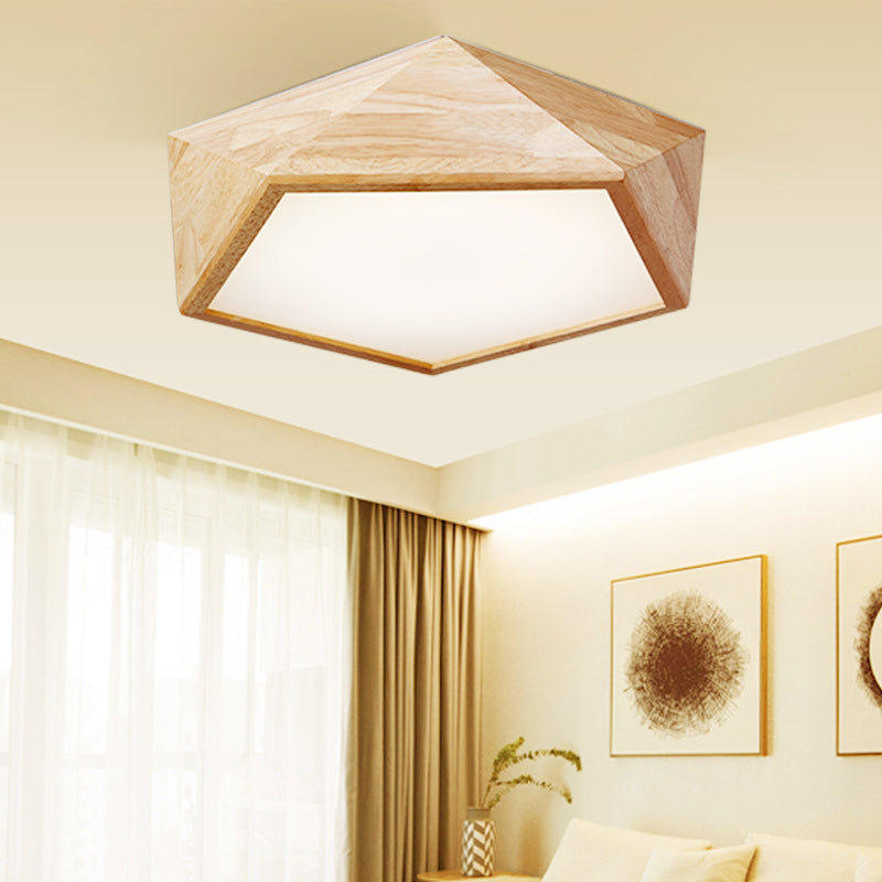 Modern Wooden Geometric Led Flush Mount Ceiling Lamp 15’/19’ Wide