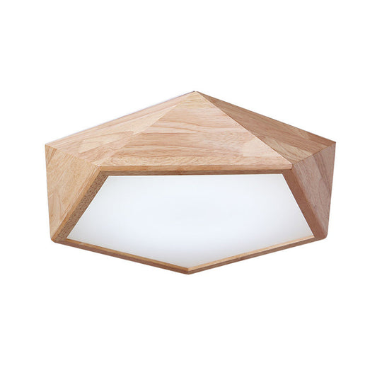 Modern Wooden Geometric Led Flush Mount Ceiling Lamp 15’/19’ Wide