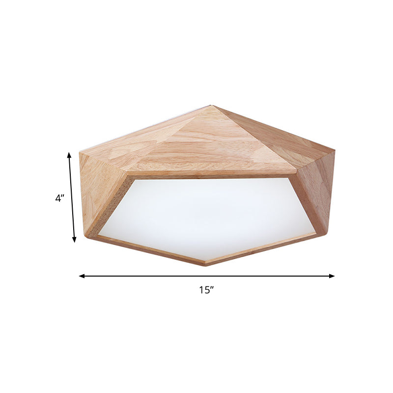 Modern Wooden Geometric Led Flush Mount Ceiling Lamp 15’/19’ Wide