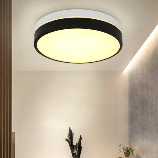 Black Drum Flush Mount Lamp: Nordic Acrylic Shade Led Ceiling Light For Living Room / 15 Warm