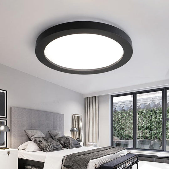 Minimalistic Led Black Flush Mount Ceiling Light Fixture - Plate Metal Recessed Diffuser 14/18/21.5