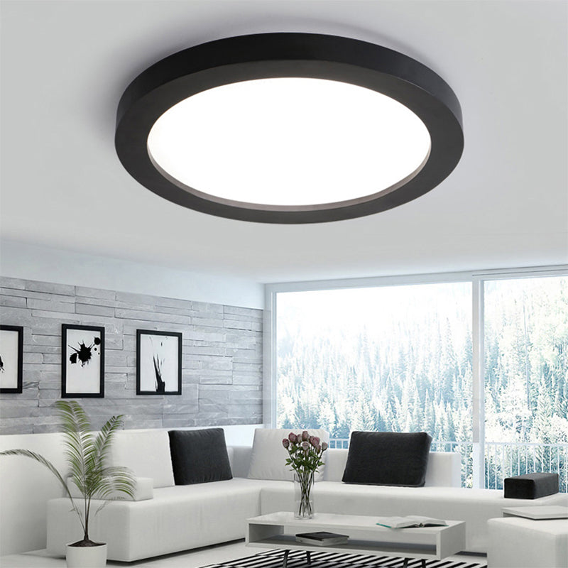 Minimalistic Led Black Flush Mount Ceiling Light Fixture - Plate Metal Recessed Diffuser